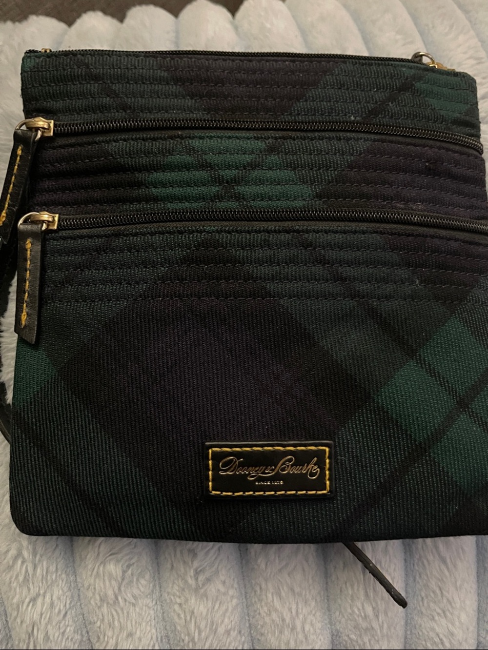 Dooney & Bourke Black and Green Plaid Crossbody Bag